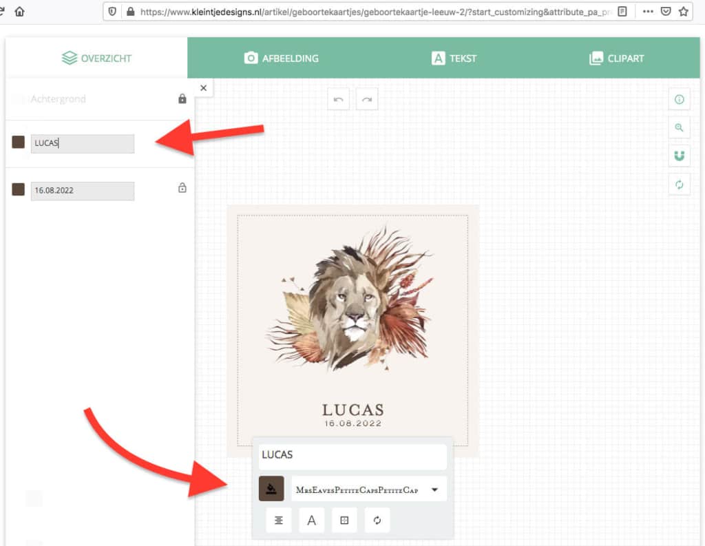 Geboortekaartje bestellen - tekst aanpassen in het overzicht - Geboortekaartje maken