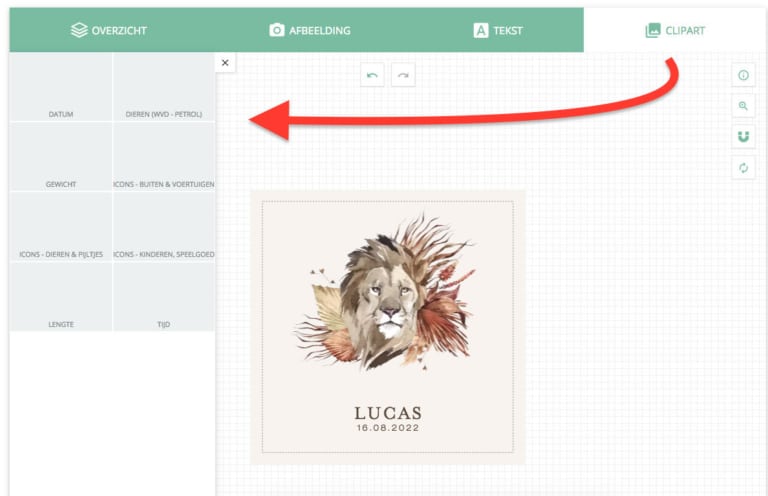 Geboortekaartje bestellen en maken - clipart toevoegen aan je ontwerp